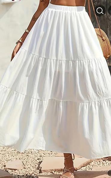 Ağ rəngli uzun ətək – bohem tərzli, çoxqatlı dizayn - Model: Uzun