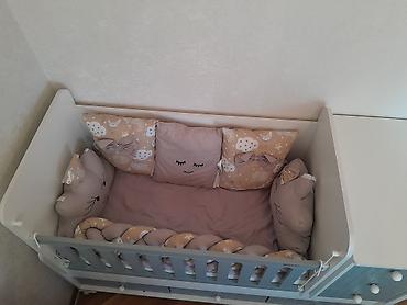 Uşaq beşiyi-komod dəsti - Rəng: ağ + boz - Material: laminat/MDFlam