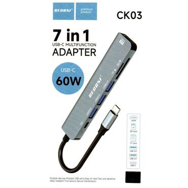 usb хаб: Хаб Recrsi 7 in 1 - Type-С to HDMI x 1 + USB x 3 + PD 60W x 1 + SD/TF