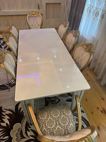 ofis mebeli ikinci el: Klassik üslubda yemək dəsti - Dəst tərkibi: düzbucaqlı masa + 8 ədəd — 1