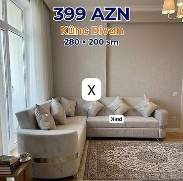 ucuz kunc divan: Künc divan – 280 × 200 sm Qiymət: 399 AZN - Modern dizaynlı, U/ L — 1