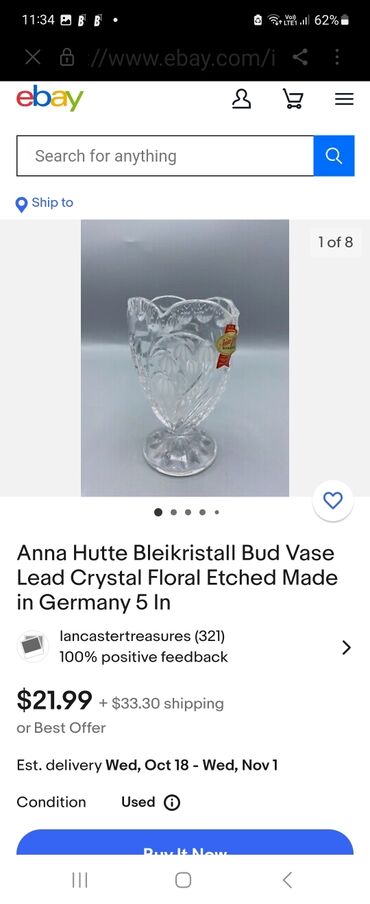 Ostali kućni dekor: Vaza nova rucni rad Anna Huite. kristal,led,brusen kristal. 70te — 15