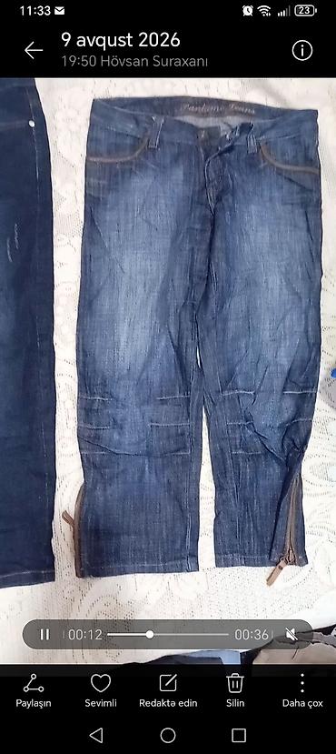 klasik şalvar modelleri: Kargo ciblikli cins şalvarlar dəsti - Material: cins (denim) - — 2