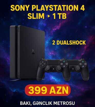 playstation 4 konsolları: Sony PlayStation 4 Slim oyun konsolu, 1 TB yaddaşa malikdir. Komplektə