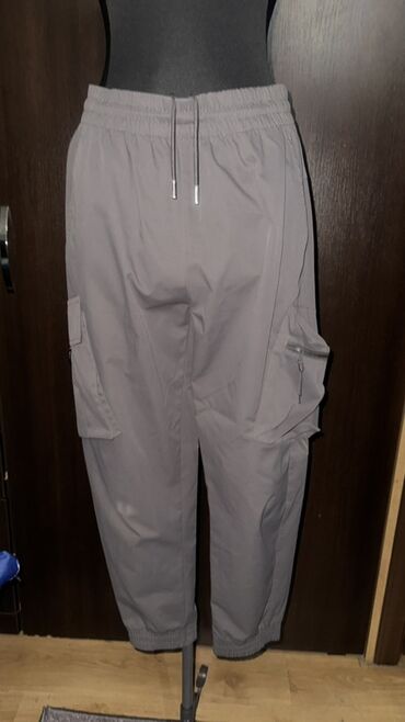 Women's Pants: Серые укороченные брюки-карго Lining.Размер s - Прямой свободный крой
