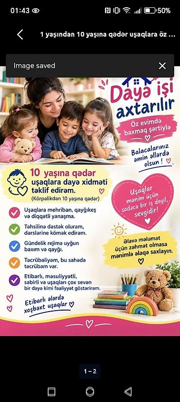 Daya xidməti – 1 yaşdan 10 yaşa qədər uşaqlar üçün Öz evimdə baxım