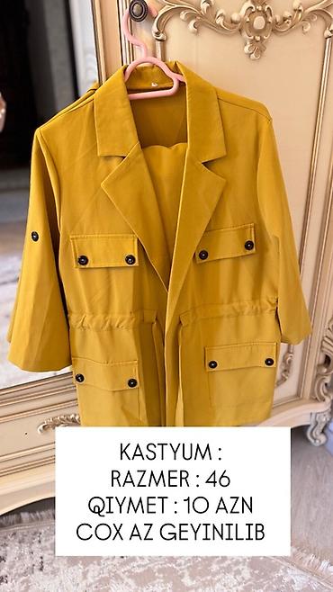 topdan geyim: Qadın kostyumu – xardal rəngi - Razmer: 46 - Qiymət: 10 AZN - Model — 1