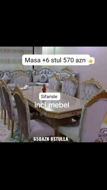 mega mebel: Qonaq otağı üçün, Yeni, Açılmayan, Dördbucaq masa, 6 stul, Azərbaycan