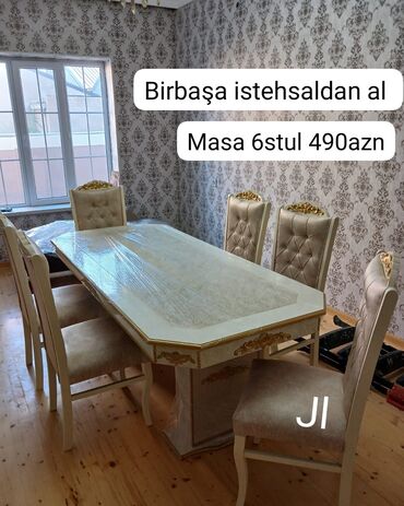 saloğlu mebel stol stul: Для кухни, Для гостиной, Новый, Нераскладной, Прямоугольный стол, 6 стульев
