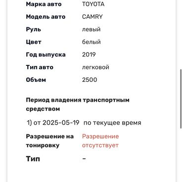 Toyota: Toyota Camry: 2019 г., 2.5 л, Автомат, Бензин, Седан at lalafo.kg — 16 Toyota: Toyota Camry: 2019 г., 2.5 л, Автомат, Бензин, Седан — 16