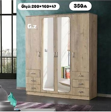 ayna qapi: Dörd qapılı, güzgülü paltar şkafı Ölçü: 200 × 160 × 47 sm Qiymət — 1