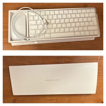 sican sekilleri: Ağ rəngdə Apple Magic Klaviatura və siçan dəsti. Klaviatura kiril və