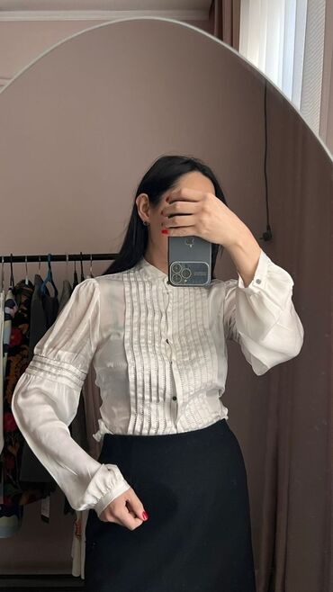 белая блуза: Блузка, Классикалык модель, Solid print