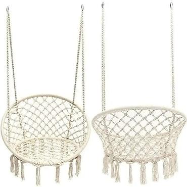 Ležaljke i ljuljaške: Viseća makrame ljuljaška – boho viseća stolica za dvorište, terasu ili — 4