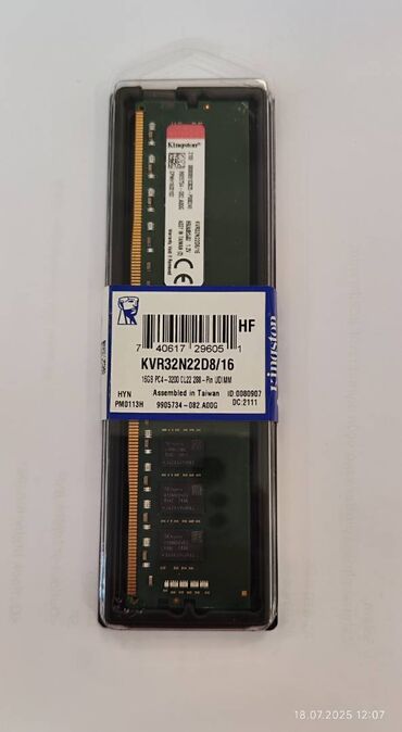Monitorlar: RAM 16Gb DDR4 DIMM Kingston 16Gb 2Rx8 2G x64-bit PC4-3200 Yenidi,1