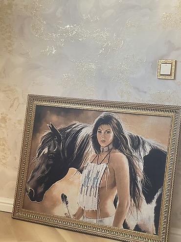 it sekili: Tablo – “At və gənc qadın” mövzulu - Texnika: Kanvas üzərində — 2