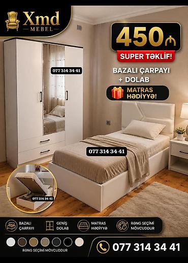 bazali yataq: Yataq otağı dəsti: bazalı çarpayı + dolab - Super təklif: 450₼ - — 1