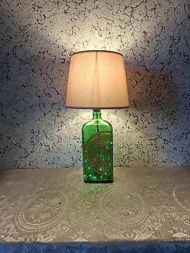 sunset lamp: Настольная лампа-ночник с абажуром на базе из зеленой стеклянной — 2