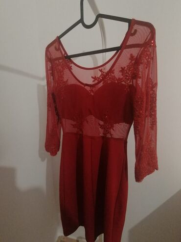 haljine od čipke: M (EU 38), bоја - Crvena, Večernji, maturski, Dugih rukava