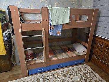 bunk bed: Детская мебельный комплект в одном стиле (бук с синими фасадами): - — 3