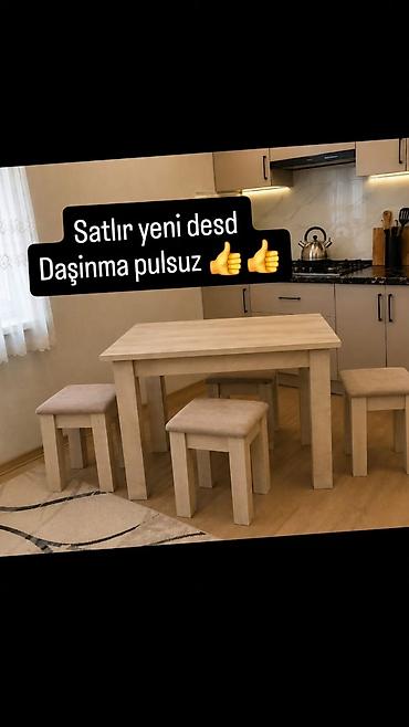 taburetka satilir: Mətbəx üçün, Yeni, Açılmayan, Dördbucaq masa, 4 stul — 1