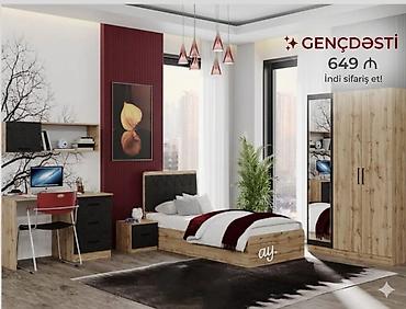 uşaq dolabi: Gənc otağı mebel dəsti – təbii ağac teksturası və tünd boz aksentlərlə — 1