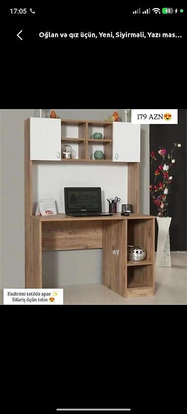 embawood yazı masası: Yazı/kompüter masası – üst dolablı və rəfli model - Oğlan və qız üçün — 1