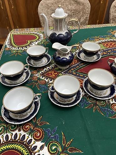 cay: Çay dəsti, rəng - Göy, Farfor, 6 nəfərlik — 3
