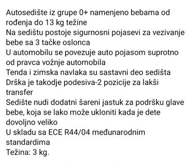 Autosedišta: Potpuno novo autosediste za bebe.
Uplata pa slanje — 2
