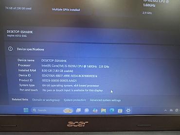 Acer: Acer Aspire 3 / i5-10210U / 8GB RAM / 238GB SSD / 2GB NVIDIA / — 8