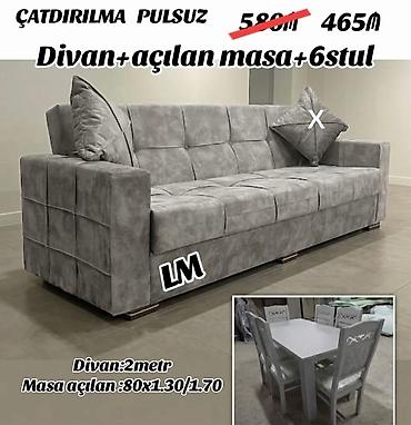 metbex divanı: Divan + açılan masa + 6 stul dəsti - Divan: 2 metr, yumşaq süet tipli — 1