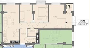 2 8: 3 комнаты, 80 м², Городское ГАИ Элитка, 9 этаж, ПСО (под самоотделку) — 4