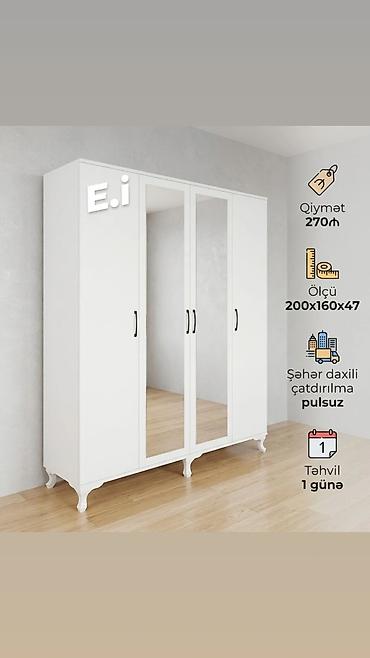 Ağ rəngdə 4 qapılı paltar şkafu - Ölçü: 200 x 160 x 47 sm - Ön lalafo.az -da Ağ rəngdə 4 qapılı paltar şkafu - Ölçü: 200 x 160 x 47 sm - Ön