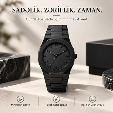 ucuz akıllı saat: Minimalist dizaynlı qol saatı - Tam qara, mat görünüşlü klassik — 1