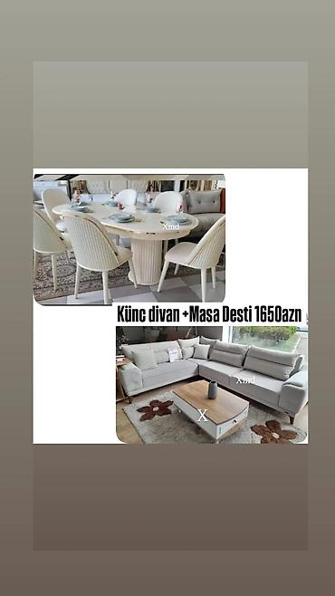 Künc divan + masa dəsti – 1650 AZN Mebel paketi: - Künc divan: L