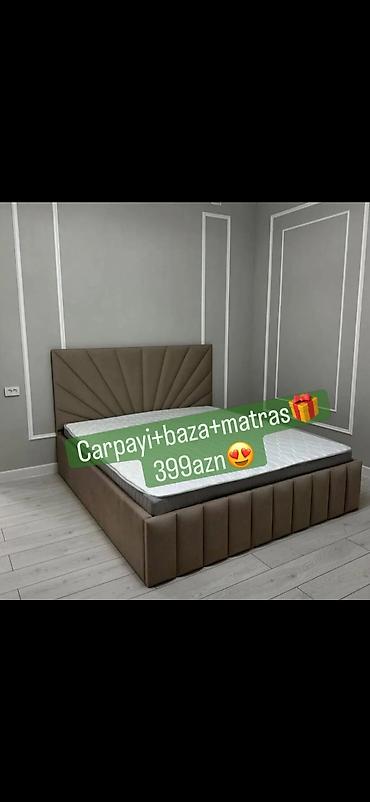 taxta şalman: Çarpayı + baza + matras dəsti - Yumşaq parça ilə üzlənmiş, yüksək — 1