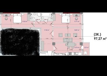 3 комнатная квартира 104 серии бишкек: 3 комнаты, 97 м², Элитка, 3 этаж, ПСО (под самоотделку)