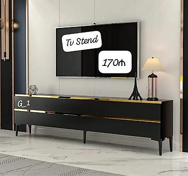 TV stend - Rəng: qara, qızılı dekor xətləri ilə - Üslub: müasir