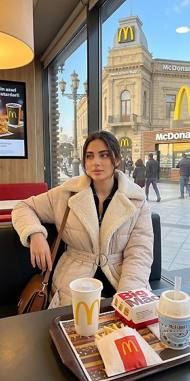 Qadın qış paltosu – qazlı/qalın puff model, süni xəzli - Rəng: açıq