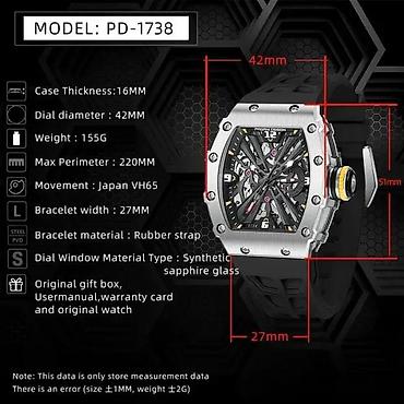 Ručni satovi: Pagani Design PD-1738 -Crvena- Richard Mille Skeleton Homage Potpuno — 7
