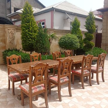 стол из дуба: İşlənmiş, Dördbucaq masa, 8 stul, Açılmayan, Stullar ilə, Taxta, Azərbaycan