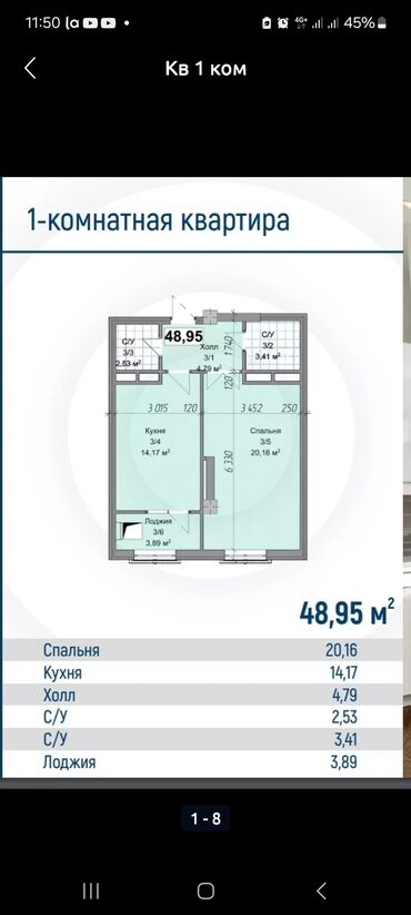 продается 1 комнатная кара балта квартира: 1 комната, 49 м², Элитка, 11 этаж, ПСО (под самоотделку)