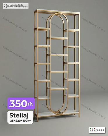 stelaj polka: Stellaj – dekorativ metal karkaslı rəf sistemi - Ölçü: 35 × 220 × 100 — 1