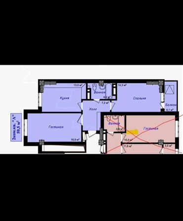 квартира алемедин: 2 комнаты, 60 м², Элитка, 4 этаж, ПСО (под самоотделку)