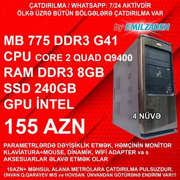 Soyutma sistemləri: Masaüstü Kompüter "Qori DDR3/Core 2 Quad Q9400/8GB Ram/240GB SSD" Ofis