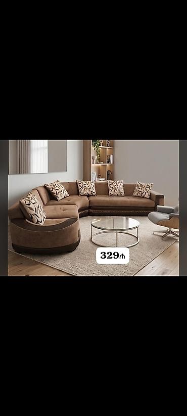Mebel dəsti – künc divan və kreslo - Rəng: qəhvəyi tonlarda, ikiqat