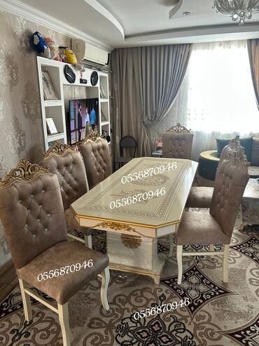 Masa və oturacaq dəstləri: Qonaq otağı üçün, Yeni, Açılmayan, Dördbucaq masa, 8 stul — 6