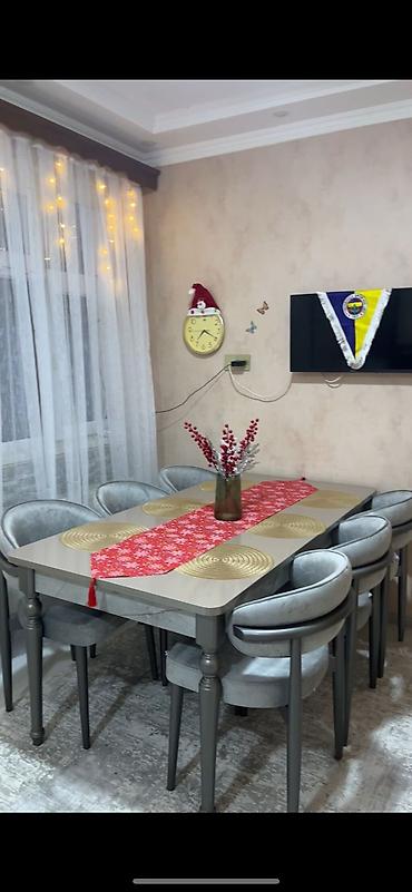 perde ucuz: Qonaq otağı üçün, Yeni, Dördbucaq masa, 8 stul — 1