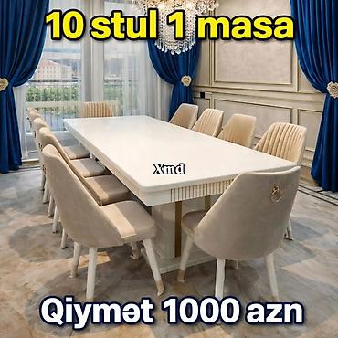 radius: Xmd brendindən yemək otağı dəstləri 1) Oval ağ masa + 8 ədəd yumşaq — 3