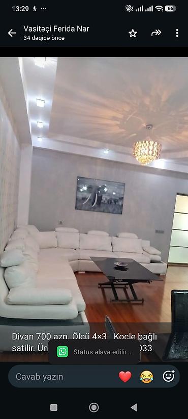 Divan 700 azn. Ölçü 4×3. Kocle bağlı satilir. Ünvan Masazırda. (FN)